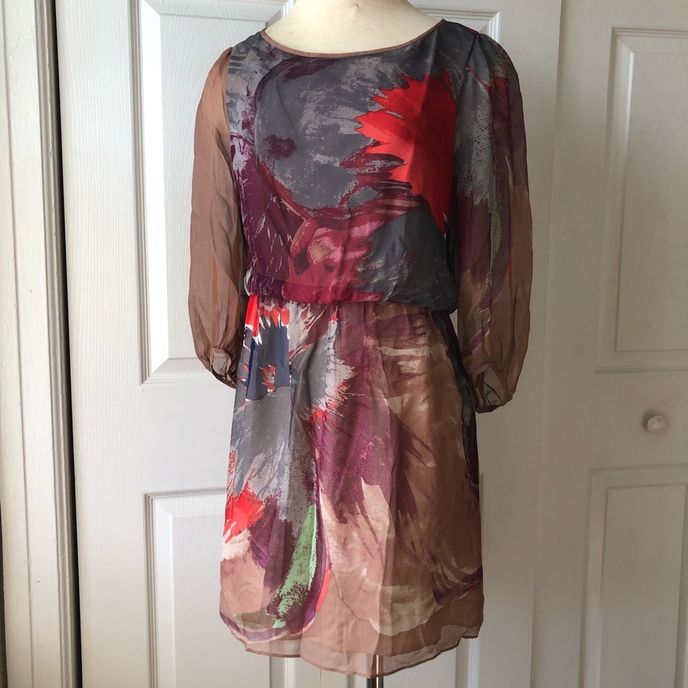 Tibi abstract floral silk dress